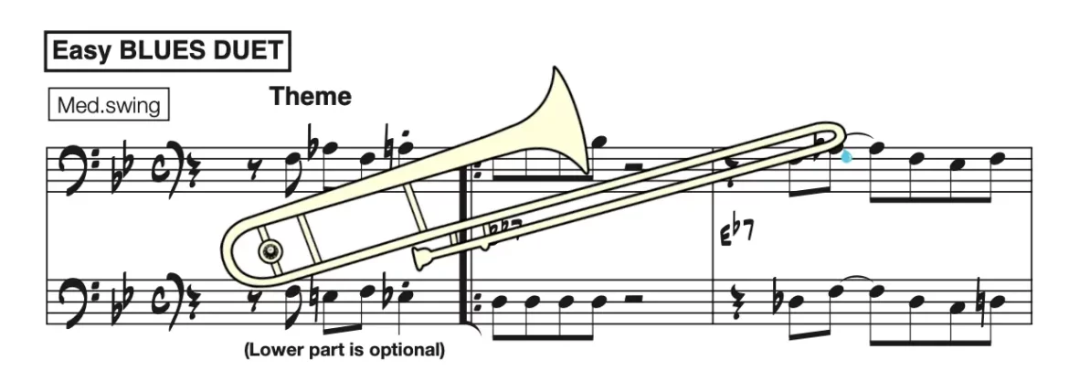 Easy trombone duet jazz blues in Bb